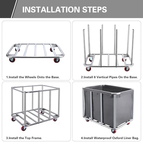 Commercial Laundry Cart with Wheels,400L Large Industrial Laundry Cart,Commercial Laundry Basket with Sturdy Steel Frame and Oxford Bag for Home Hotel Hospital 440 lbs (Off White) - color: Off White