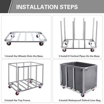 Commercial Laundry Cart with Wheels,400L Large Industrial Laundry Cart,Commercial Laundry Basket with Sturdy Steel Frame and Oxford Bag for Home Hotel Hospital 440 lbs (Off White) - color: Off White