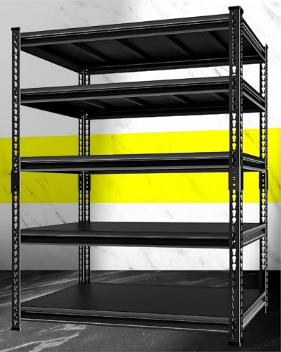 Utility Storage Garage Shelving - 48'' Wide 2800 Lbs Heavy Duty 5 Tier Metal Shelves Adjustable - Freestanding Rack Units for Basement Kitchen Pantry - Black 48" W x 18" D x 78" H - size: 48"Wx18"D-5T-BK