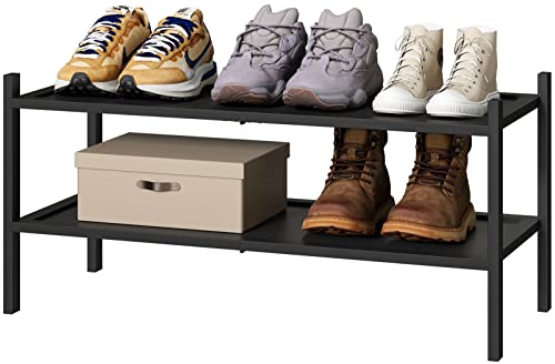 kiplant 2-Tier Black Bamboo Shoe Rack, Stackable Bamboo Wood Shoe Rack for Closet, Entryway & Hallway - color: Black, size: 2-Tier