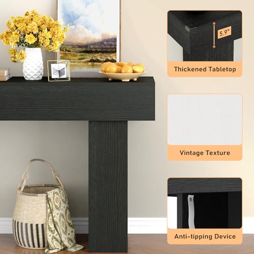 63 Inch Long Console Table for Entryway, Farmhouse Wood Rectangular Sofa Table Behind Couch Table, Narrow Entryway Table for Living Room, Entrance, Hallway, Foyer, Easy Assembly (Charcoal Black) - color: Charcoal Black