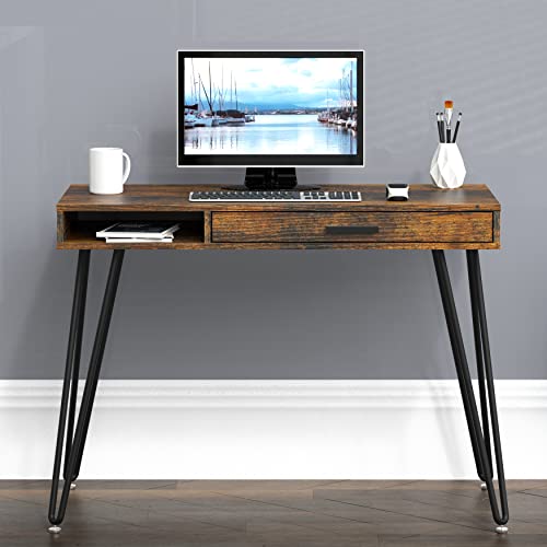 SHW Home Office Computer Hairpin Leg Desk with Drawer, Rustic Brown - color: Rustic Brown