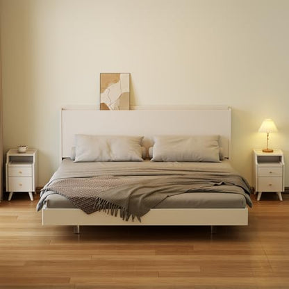 AQIMUELE Wood Nightstand, White Nightstand with 2 Drawers, Bedside Table for Bedroom - color: 1 Pc(white), size: 15.74''D*15.74''W*19.68''H
