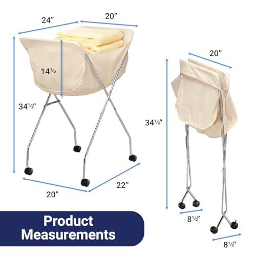 Laundry Cart With Wheels, Collapsible with Removable Liner, Rolling | Hamper Cart with Tubular Metal Frame, White Bag Included � Measures 23" x 18" x 32" - color: Laundry Cart