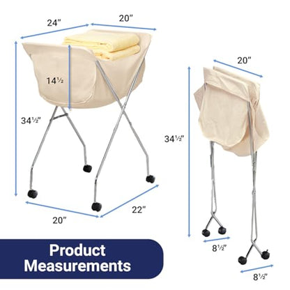 Laundry Cart With Wheels, Collapsible with Removable Liner, Rolling | Hamper Cart with Tubular Metal Frame, White Bag Included � Measures 23" x 18" x 32" - color: Laundry Cart