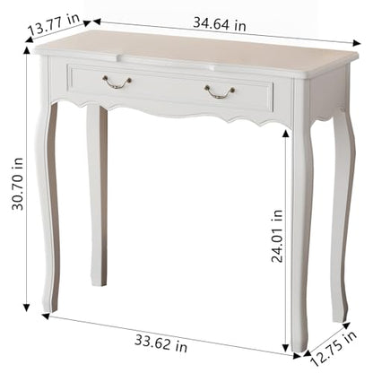 White Entryway Table with 1 Drawer Console Table for Entryway Entrance Table for Hallway, Living Room, Foyer, Easy Assembly (Legs Only), 13.77D x 34.64W x 30.7H in - color: White