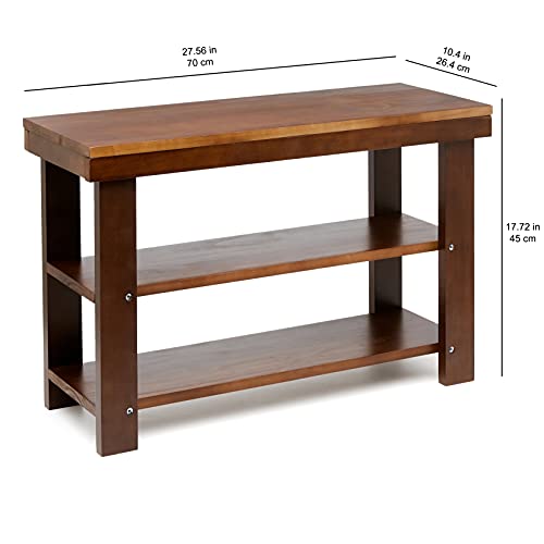 Amazon Basics Sturdy Solid Pine Wood Entryway Bench with Shoe Storage Organizer Rack, Espresso, 10.4"D x 27.56"W x 17.72"H