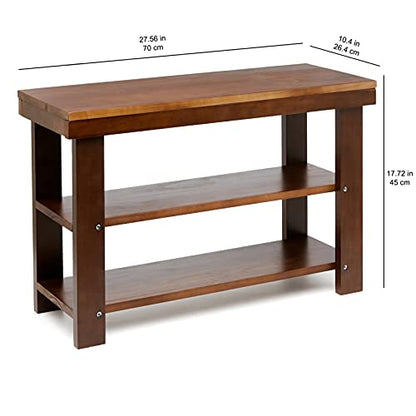 Amazon Basics Sturdy Solid Pine Wood Entryway Bench with Shoe Storage Organizer Rack, Espresso, 10.4"D x 27.56"W x 17.72"H