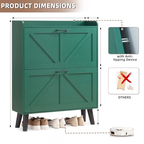 LEYAOYAO Shoe Cabinet Storage for Entryway with 2 Flip Drawers Rack Narrow Organizer Slim Hidden Wood Shoe Cabinet Furniture Green - color: Green