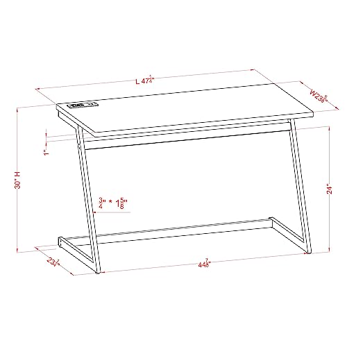 24/7 Shop at Home Andree Industrial Metal Writing Desk with USB Port, Power Outlet for Workstation, Home Office, Study Room, Gloss White and Chrome