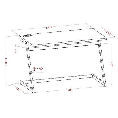 24/7 Shop at Home Andree Industrial Metal Writing Desk with USB Port, Power Outlet for Workstation, Home Office, Study Room, Gloss White and Chrome