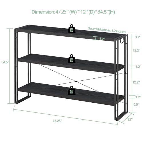HCHQHS Bookshelf, 3-Tier Industrial Bookcase, Black Open Book Shelf, Freestanding Horizontal Bookshelves with Metal Frame - color: Black, size: 3-Tier (47"W x 33.5"H)