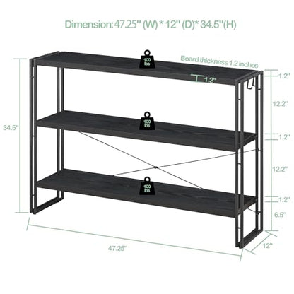 HCHQHS Bookshelf, 3-Tier Industrial Bookcase, Black Open Book Shelf, Freestanding Horizontal Bookshelves with Metal Frame - color: Black, size: 3-Tier (47"W x 33.5"H)