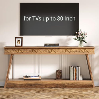 Tribesigns 70.9 Inch Long Console Table for Entryway, 2-Tier Farmhouse Entryway Table with Storage, Narrow Sofa Table Behind the Couch, Wood Accent Table for Hallway, Living Room, Foyer, Rustic Brown - color: Rustic Brown