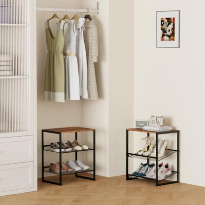 3 Tier Metal Shoe Rack, Sturdy Steel Frame with Rust-Proof Coating, MDF Top, Adjustable Flat Inclined Mesh Shelves, Anti-Tip Scratch-Resistant Feet, Sleek Show Rack for Entryway, Hallway, Garage - size: 3 Tier (16.5″x11.8″x19.8″)