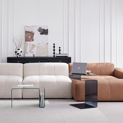 Glass Nightstand,Side Table,S-Shaped End Table for Living Room,Bedside Table for Bedroom (Grey) - color: Grey