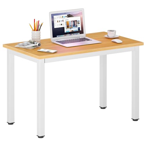 DlandHome 31.5 inches Small Computer Desk for Home Office, Teak and White | Sturdy Metal Frame, Activity Study Writing Table for Small Spaces, Modern Simple Desk for Bedroom - color: Teak + White, size: 31.5 inch
