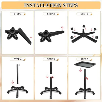 Salon Tray on Wheels, Black Salon Tray Cart with Adjustable Height, Tattoo Rolling Tray, Metal Service Instrument Storage Tray for Salon&Home Use - color: Black