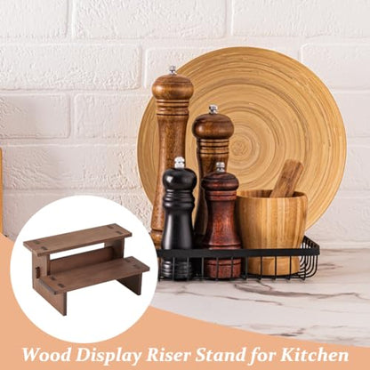 DICOSMETIC 2 Tier Wooden Display Risers Stand Display Shelves 4.72x6.42x3.94 Inch Rectangle Small Wood Table Cupcake Stand Spice Rack Organizer Coffee Perfume Organizer for Cabinet Home Wedding Party