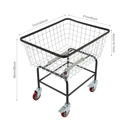 Wire Laundry Basket with Wheels, Laundry Metal Cart with Wheels for Homes Hotels Bathrooms Laundries Clothes Storage, 50kg/110lbs Load Capacity, 23.23 * 22.05 * 11.81in