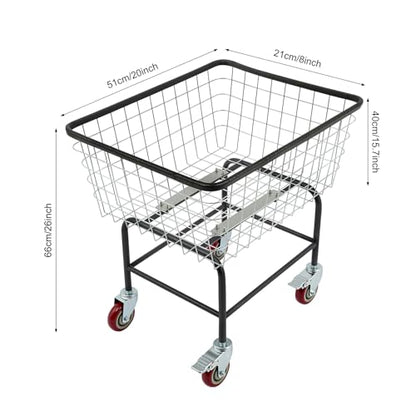 Wire Laundry Basket with Wheels, Laundry Metal Cart with Wheels for Homes Hotels Bathrooms Laundries Clothes Storage, 50kg/110lbs Load Capacity, 23.23 * 22.05 * 11.81in