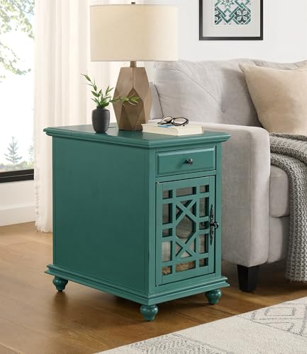 Martin Svensson Home Elegant Chairside End Table with Power — 24″W x 16″D x 25″H, Antique Teal-Green — Transitional Painted Accent Table with Flip-Top USB Charging, Drawer & Cabinet Storage - color: Antique Teal-green
