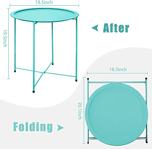 Garden 4 you End Table Set of 2, Outdoor Side Table, Small Patio Table Metal Side Table, Round Folding Side Table, for Outdoor and Living Room,Green - color: Green