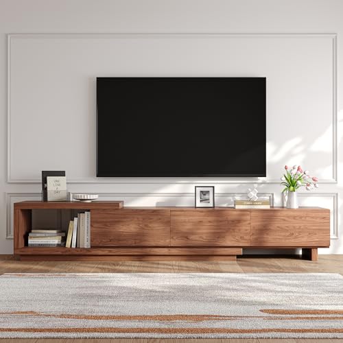 Extendable TV Stand for 65-100 Inch TVs, Modern Low Profile Entertainment Center & Media Console Collection for Living Room (Walnut, 68.5"-98.4") - size: 68.5"-98.4"