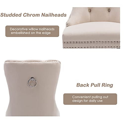 KCC Velvet Dining Chairs Set of 4, Upholstered High-end Tufted Dining Room Chair with Nailhead Back Ring Pull Trim Solid Wood Legs, Nikki Collection Modern Style for Kitchen, Beige - color: Beige, size: Set of 4
