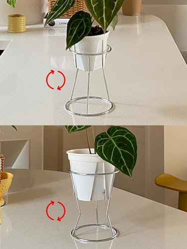 RISEON 2 Pack Mid Century Modern Simple Small Plant Stand Metal Flower Display Stand- Round Decorative Flower Shelf Rack Garden Plant Pot Riser Holder Modern Desk Plant Stand for Indoor Outdoor Home Patio Decor