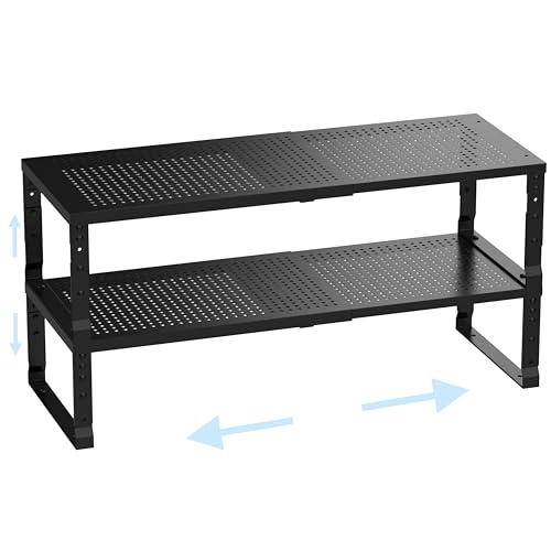 Cabinet Shelf,Expandable Adjustable Stackable Kitchen Organizer,for cabinets, Kitchens, countertops, bathrooms Shelf Organizer (2Packs/Black,Medium) - color: Black, size: 2 PACKS/BLACK/MEDIUM