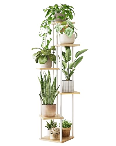 GENTINGBRO Tall Plant Stand Indoor 6 Tiered Plant Shelf for Multiple Plants Coner Shelf Stand Wood Plant Stand Metal Shelving for Living Room Bedroom Balcony Patio White - color: White, size: 6 Tier without Light