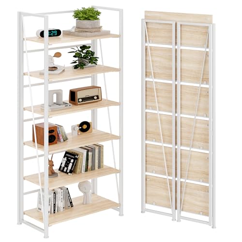 BHG Vintage Multifunctional Folding Bookshelf, No-Assembly Plant Stand Storage Rack Shelves for Home Office - color: White, size: 6-tier