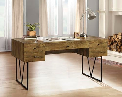 Coaster Home Furnishings Analiese Rustic 63-Inch 4-Drawer Home Office Computer Writing Desk Study Table with Storage Engineered Eco-Friendly Wood Look Laminate Sturdy Steel Base Rustic Nutmeg 800999 - color: Rustic Nutmeg