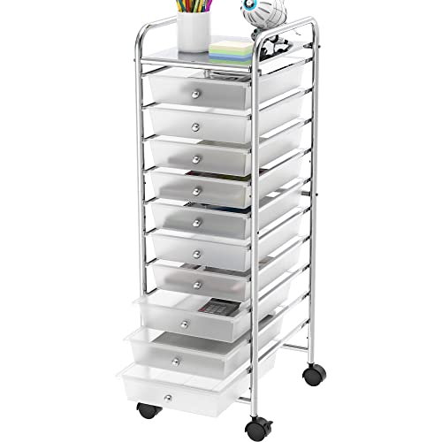 Simple Houseware Utility Cart with 10 Drawers Rolling Storage Art Craft Organizer, Chrome - color: Chrome, size: 10 Drawers