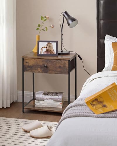 SONGMICS BELLAH Collection - Nightstand, Side Table, End Table, Bedroom, Living Room, Steel, 1 Drawer, Shelf, Industrial, Rustic Brown and Ink Black ULGS20H - color: Rustic Brown + Ink Black, size: 1 Drawer