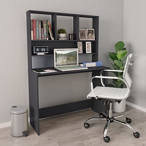 Modern Computer Desk with Floating Shelves, Compact Writing Workstation for Home Office, 43.3-inch Engineered Wood Desk, Grey - color: Grey