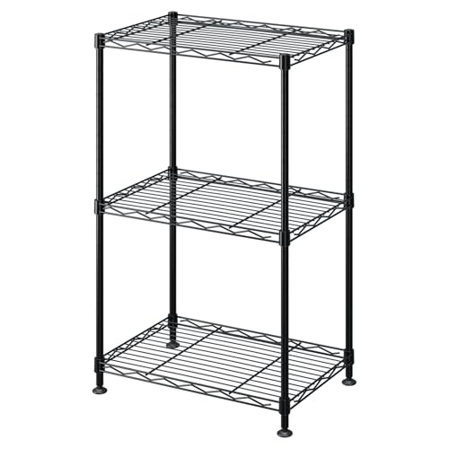 FOXHOLE 3-Tier Wire Shelving Rack, Heavy Duty Metal Storage Shelf Unit with Adjustable Shelves, Black, 16.5 x 11 x 26.4 Inches - size: 11"W x 16.5"D x 26.4"H