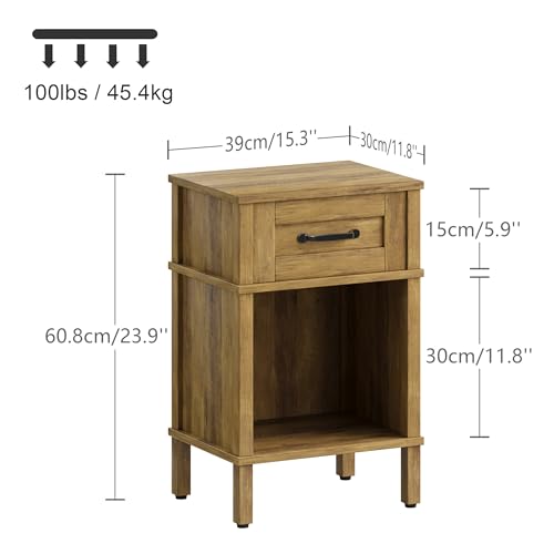 Small Brown Night Stand,Rustic End Table,Wood Nightstand with Drawer | Side End Table with Drawer,End Table Living Room,Farmhouse Nightstand,Modern Brown Side Table for Bedroom LET512DR - color: Rustic Brown