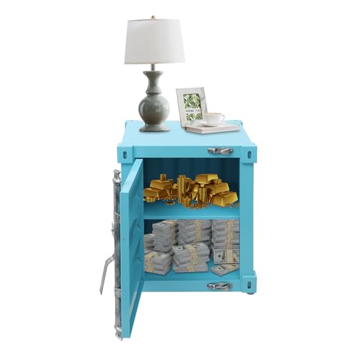 Industrial Style Container Cabinet, Iron Bedside Table with Lock, Shipping Container Style End Table, Wrought Iron Container Side Table for Living Room Bedroom Office (Blue) - color: Blue