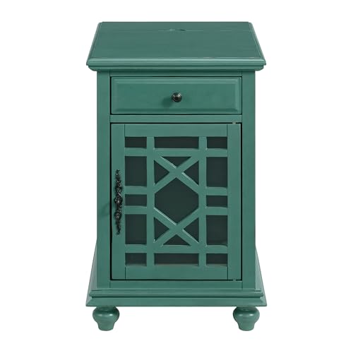 Martin Svensson Home Elegant Chairside End Table with Power — 24″W x 16″D x 25″H, Antique Teal-Green — Transitional Painted Accent Table with Flip-Top USB Charging, Drawer & Cabinet Storage - color: Antique Teal-green