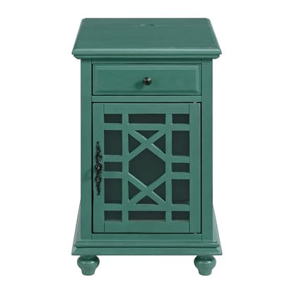 Martin Svensson Home Elegant Chairside End Table with Power — 24″W x 16″D x 25″H, Antique Teal-Green — Transitional Painted Accent Table with Flip-Top USB Charging, Drawer & Cabinet Storage - color: Antique Teal-green