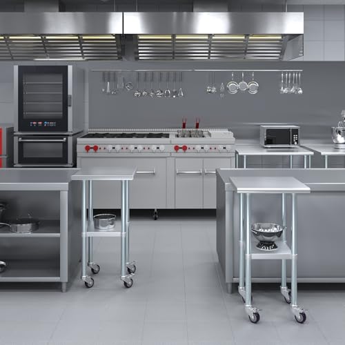 AmGood 20" Long x 20" Deep Stainless Steel Table with Casters - size: 20" Long x 20" Deep