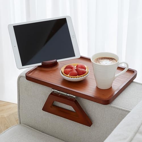 Shamrock Home Bamboo Couch Arm Table with Device Holder, Clip On Tray. for TV Dinners, Remotes, Drinks, Snacks and Small Spaces (Rectangular with Device Holder, Brown, Regular 13.75 x 9.5) - color: Brown, size: Regular 13.75 x 9.5", style: Bamboo Rectangu