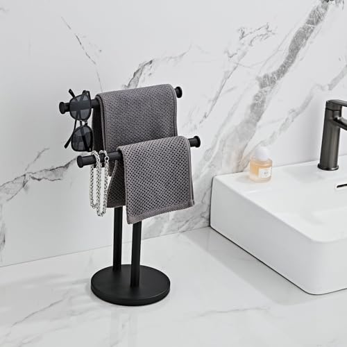 Black Hand Towel Holder Stand, Double T-Shape Hand Towel Stand Towel Rack Towel Bar for Bathroom Countertop, SUS304 Stainless Steel SHUNLI - color: Black-s