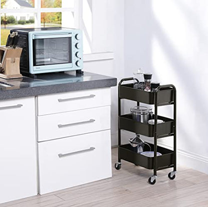 SunnyPoint 3-Tier Delicate Compact Rolling Metal Storage Organizer - Mobile Utility Cart Kitchen/Under Desk Cart with Caster Wheels - BLK (15.35" X 10.24" X 26.8"H) - color: Blk