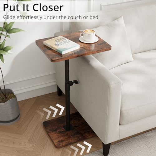 TV Trays for Eating on Couch - Height Adjustable C Shaped End Table with 360° Swivel, Slide Under Sofa Side Table for Small Spaces, Snack Table for Bed Chair Living Room Bedroom Laptop, Rustic Brown - color: Rustic Brown