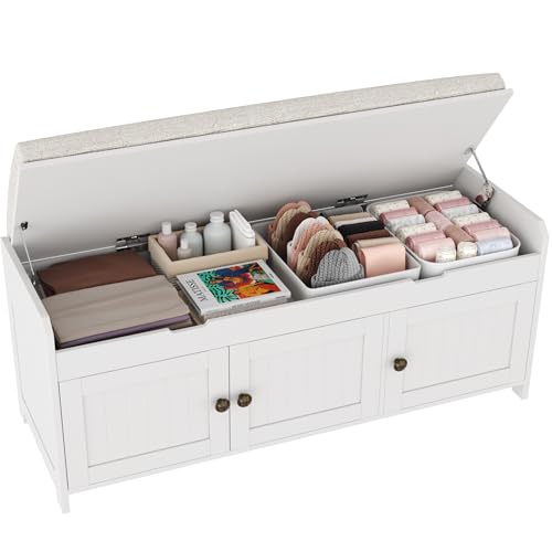 HOMEFORT 41.3" Shoe Bench with Lift Top Storage, Entryway Bench with Cushioned Seat, Wooden End of Bed Bench, Shoe Cabinet Bench with Hidden Storage Space, for Bedroom, Hallway,White - color: White, size: 41.3"Wx14.9"D x18.1"H