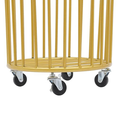 Wire Metal Rolling Laundry Basket on Wheels | Mesh Wire Laundry Basket Storage Cart for Bathroom Bedroom Dirty Clothes Storage,11.8in Base Diameter, 14.2(D)×15.7in(H) - size: C
