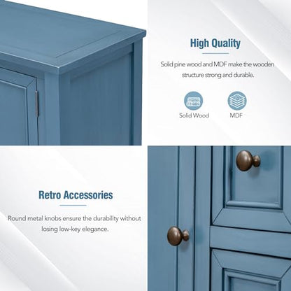 P PURLOVE Console Table Buffet Sideboard Sofa Table with Drawers Cabinets and Bottom Shelf (Light Navy) - color: Light Navy